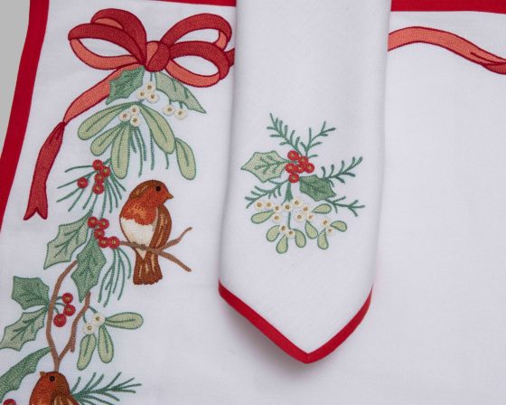 CHRISTMAS BIRDS AND RIBBON PLACEMAT SET OF 2