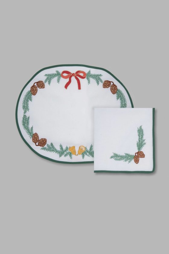 CHRISTMAS PINE BRANCHES AND CONES PLACEMAT SET OF 2