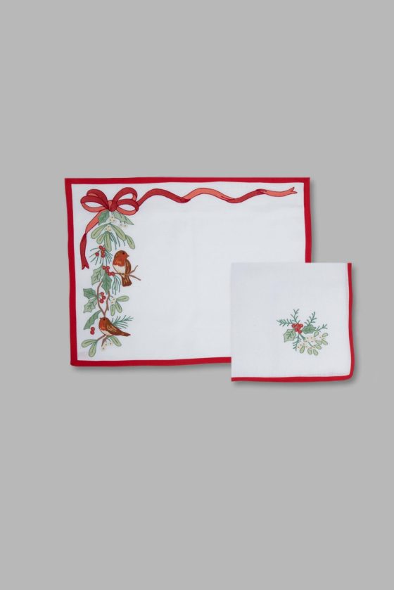 CHRISTMAS BIRDS AND RIBBON PLACEMAT SET OF 2
